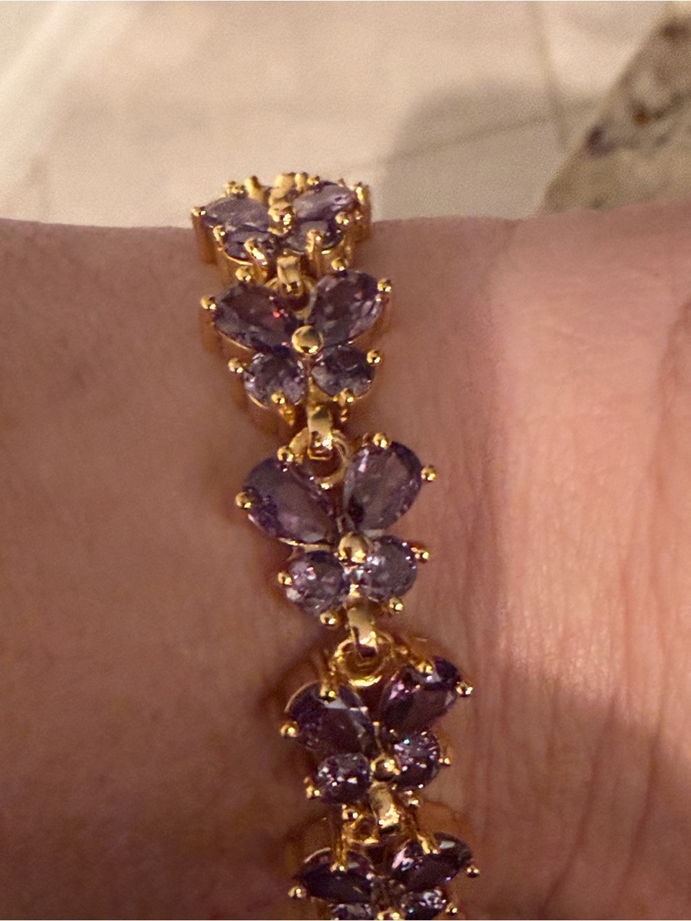 Gold Filled AAA CZ Purple Butterfly Bracelet | Lavender Crystal Link Bracelet - Picture 8 of 8